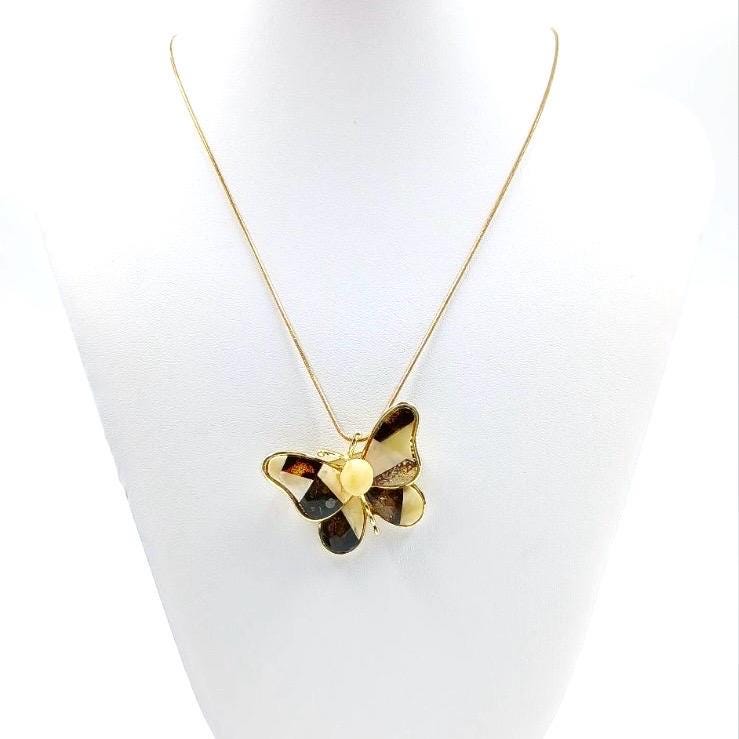 Convertible necklace and brooch with natural amber mosaic, handmade artisan jewelr