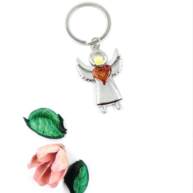 Artisan-crafted amber angel keyring for keys or gifts