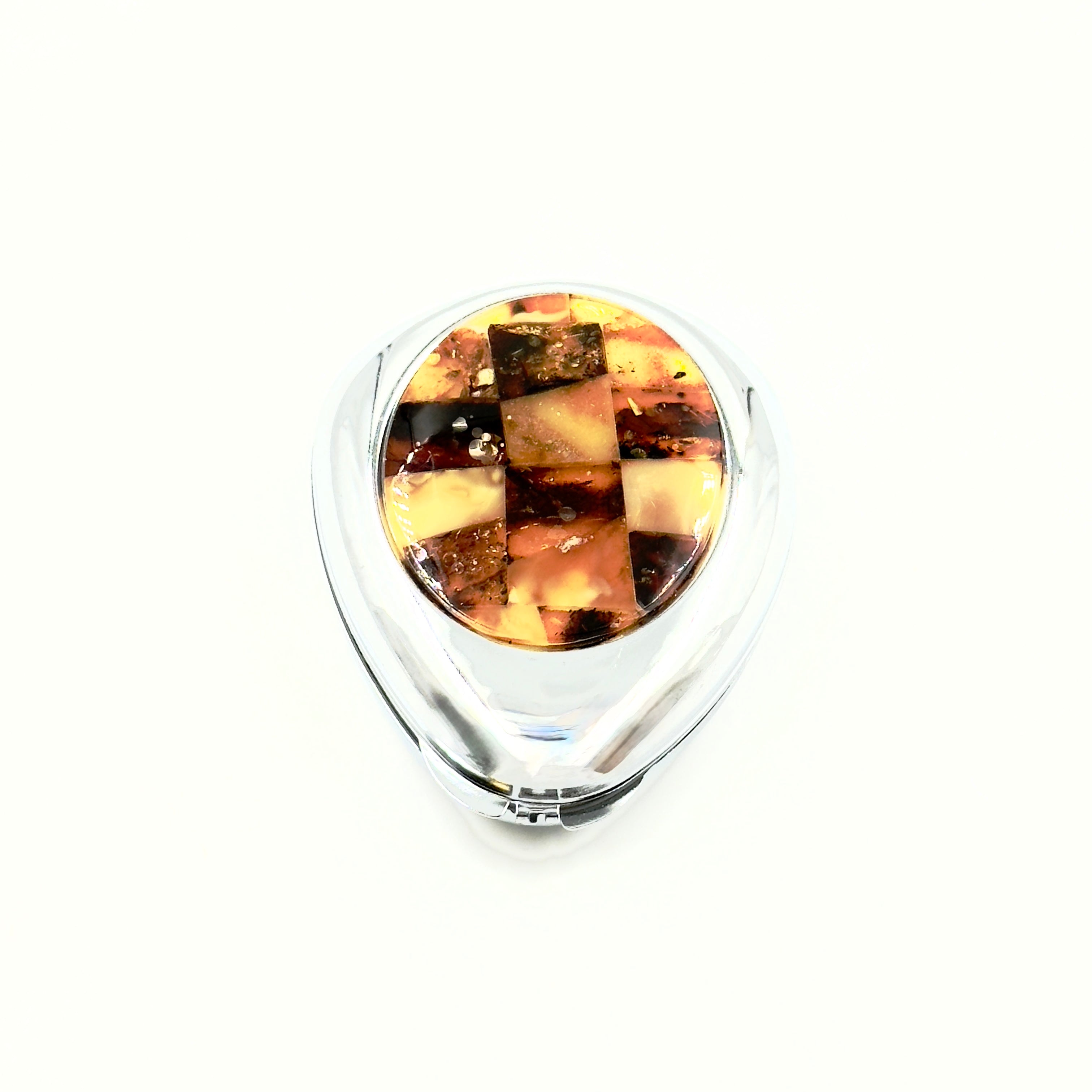 Small Egg Shaped Box With Amber Mosaic Design For Pills