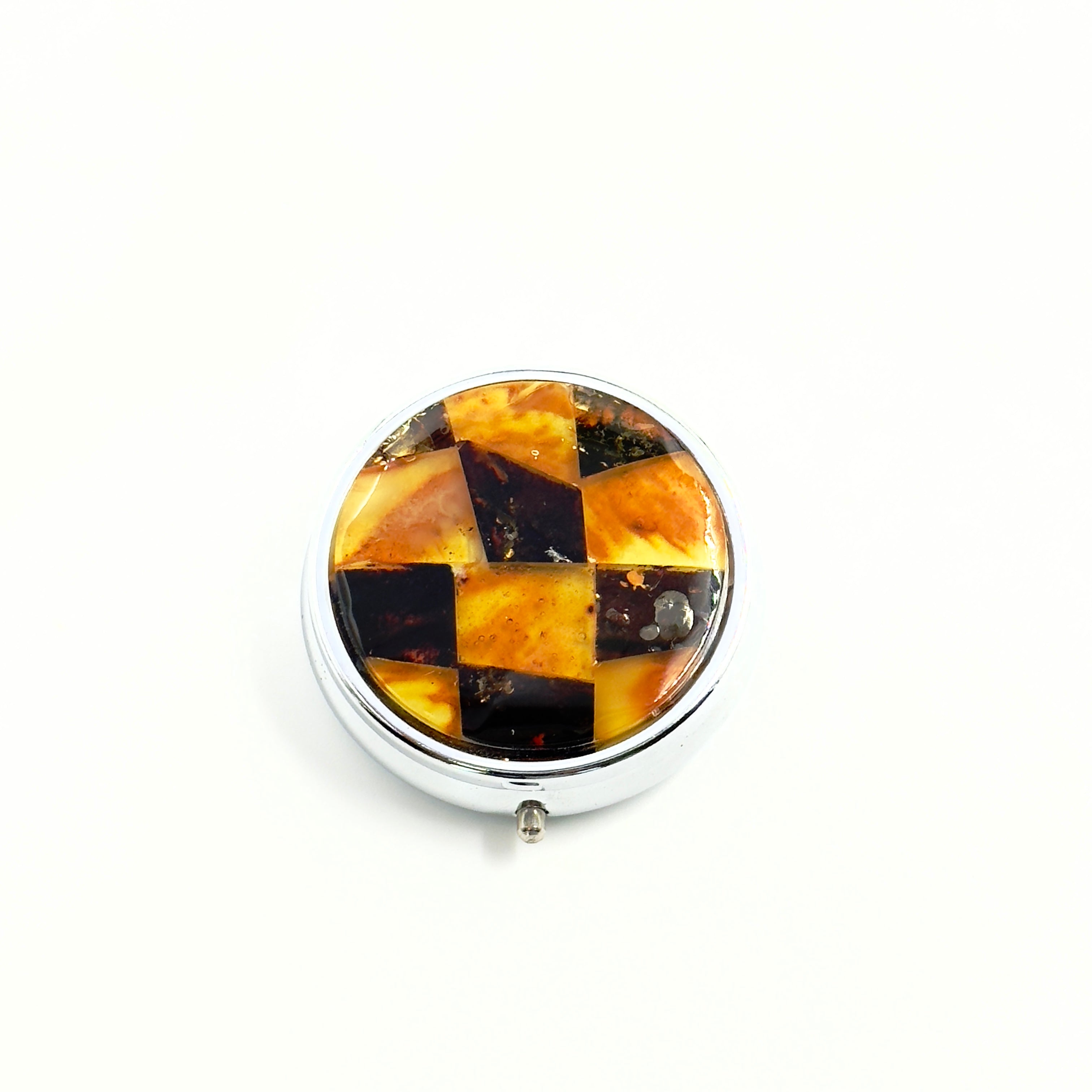 Mini Round Travel Pill Box With Mxed Amber