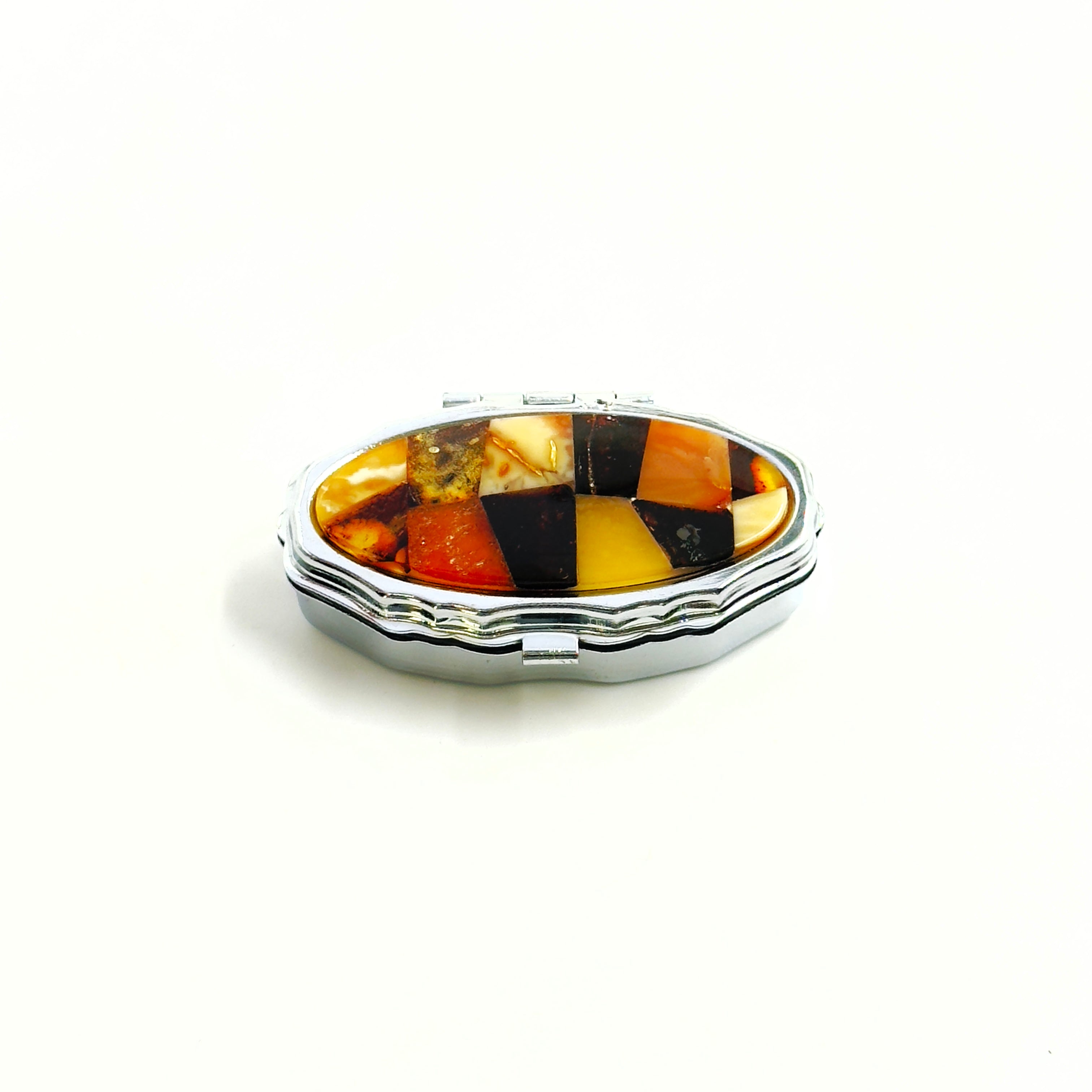 Small Travel Pill Box With Mixed Amber
