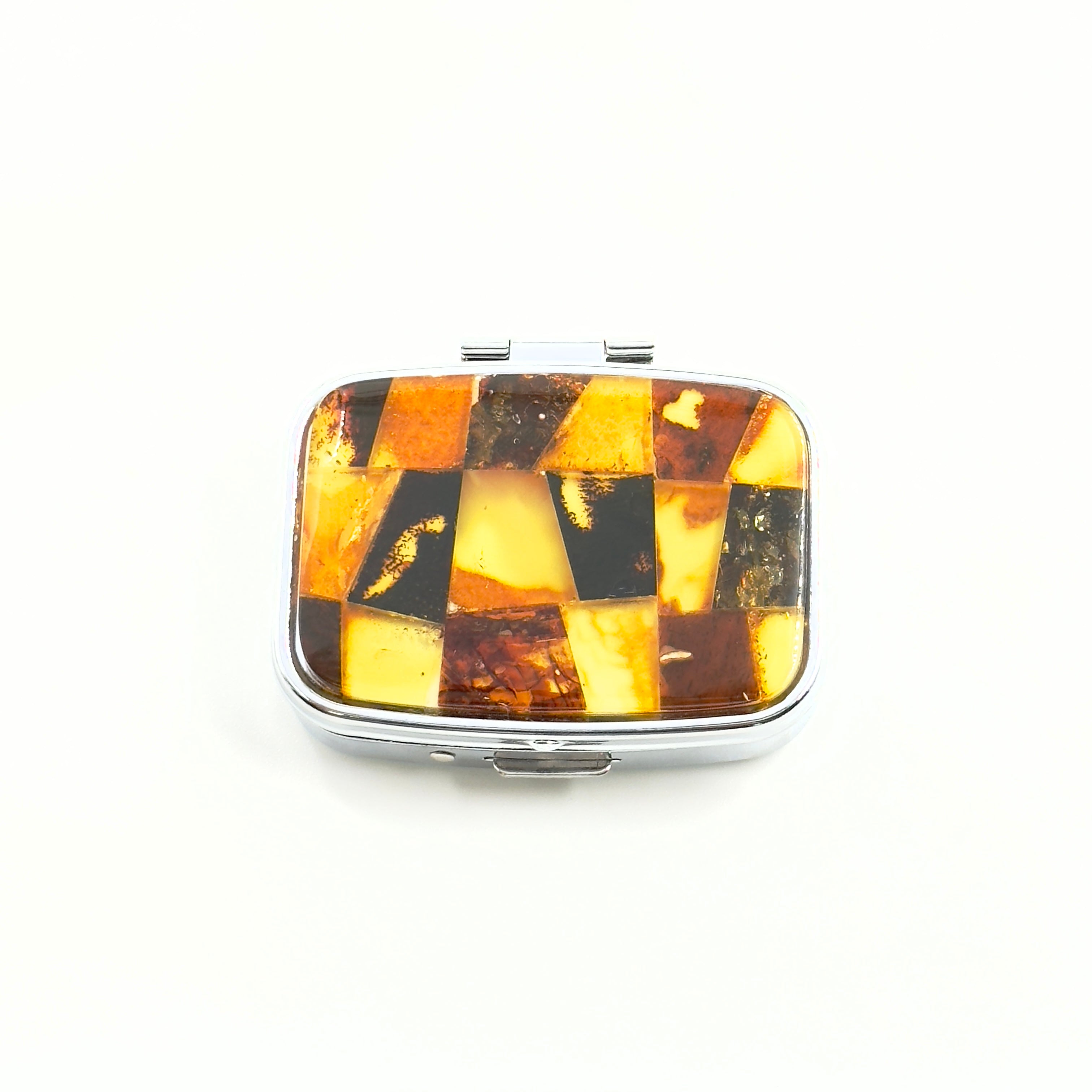 Rectangular Travel Pill Box With Amber Mosaic