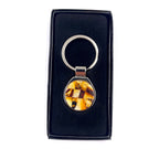Modern Circular Keychain With Amber Stone – Unique Handmade Accessory