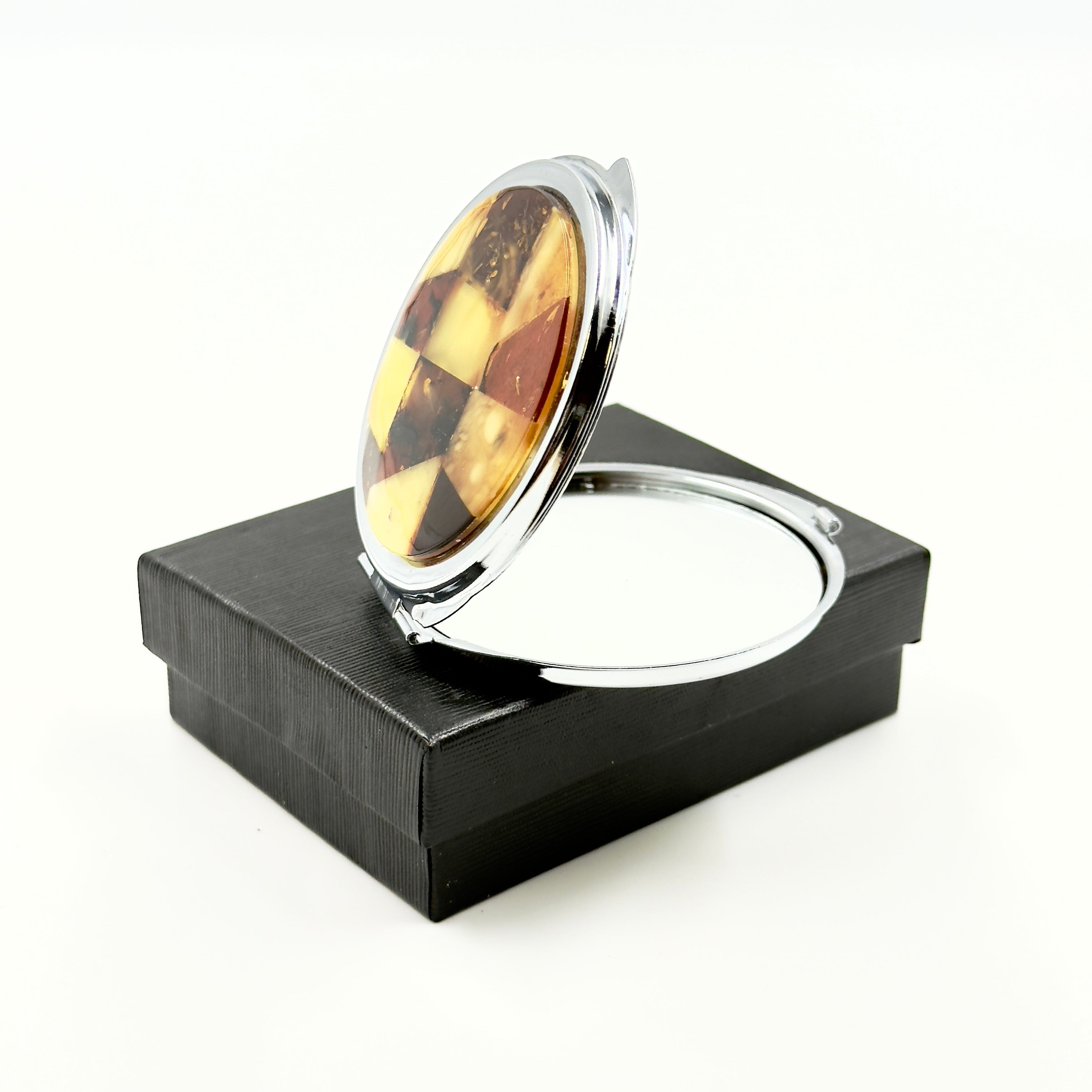 Portable Amber Small Round Mirror
