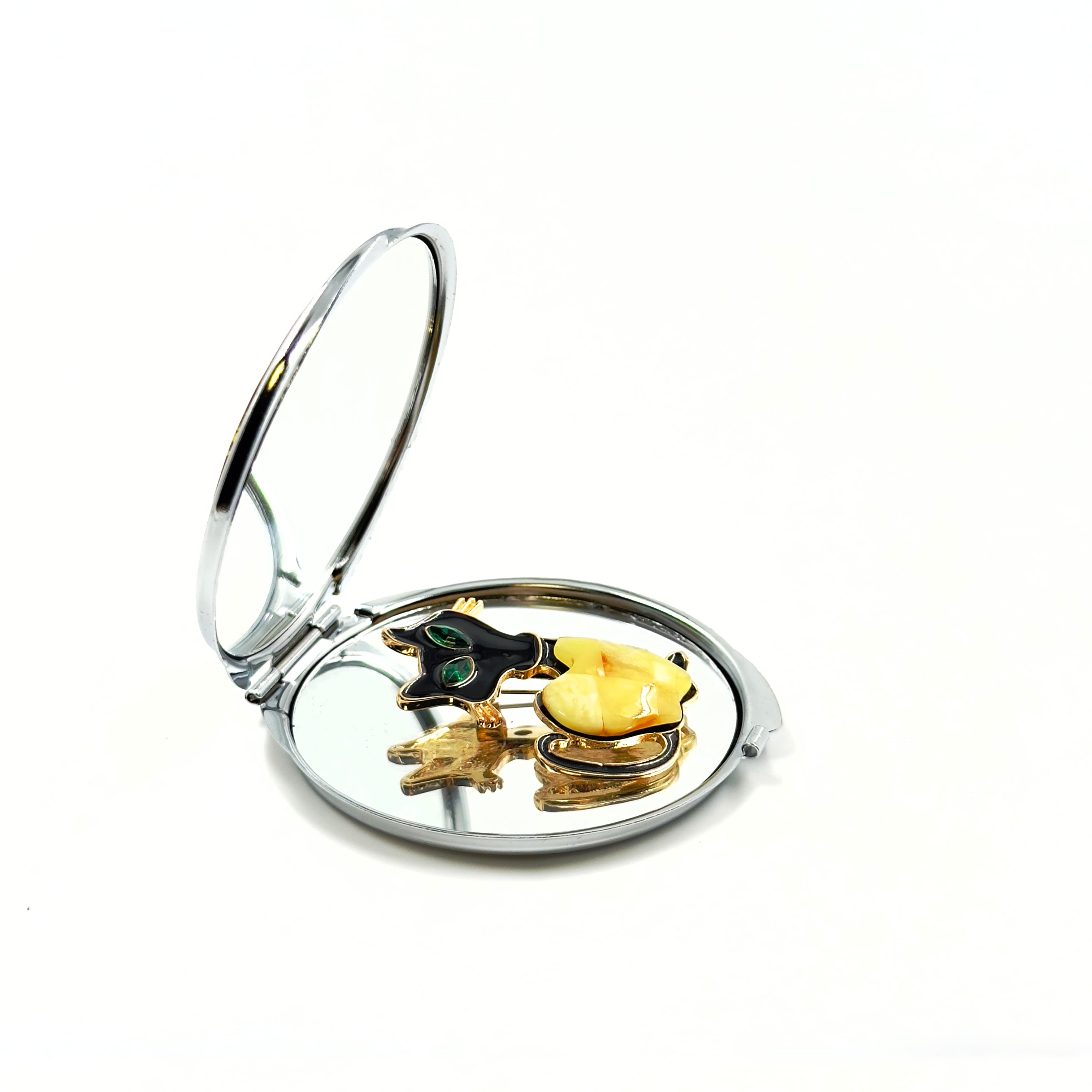 Portable Amber Small Round Mirror Gift