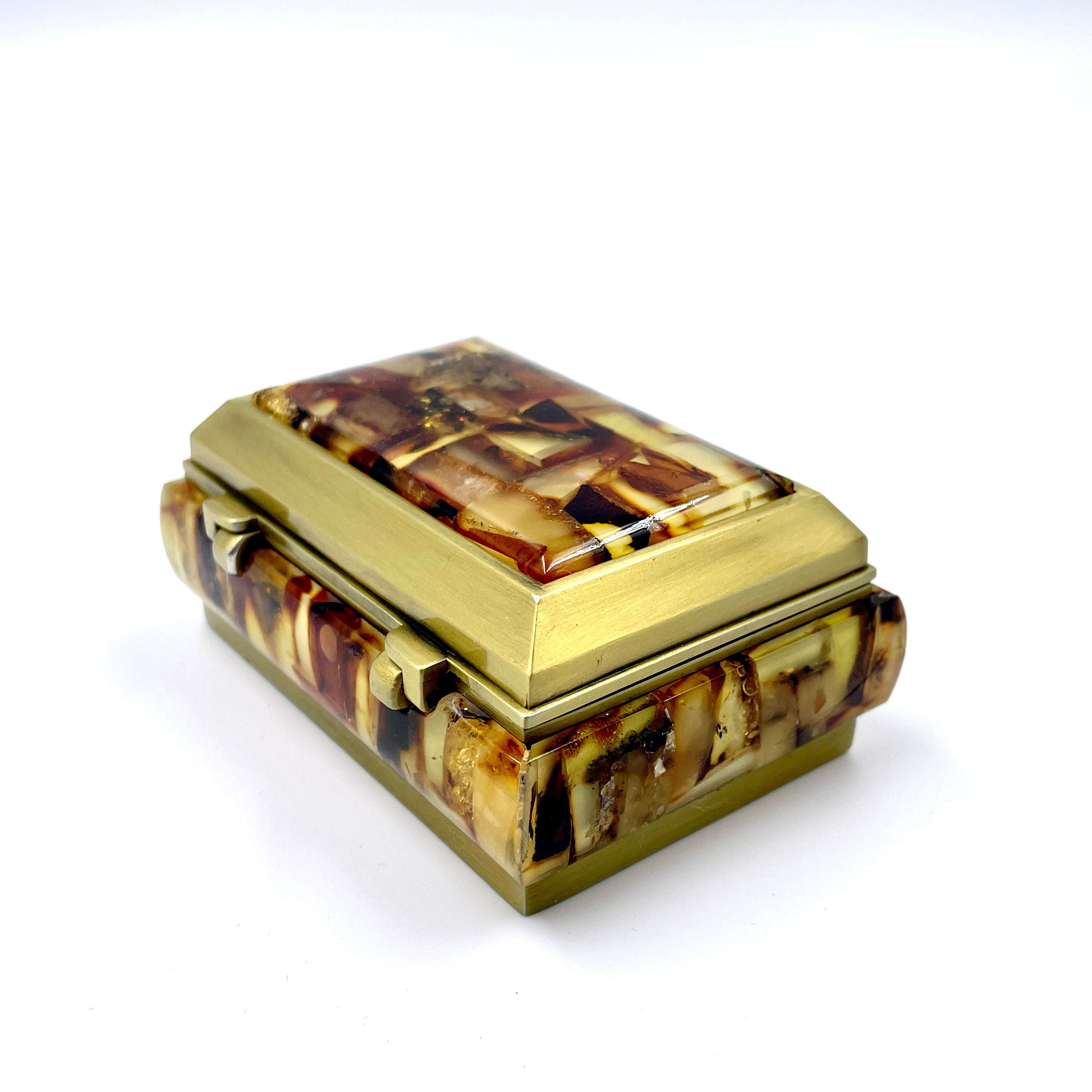 Small Rectangular Jewelry Chest Adorned With Mosaic Amber Details And A Classic Design