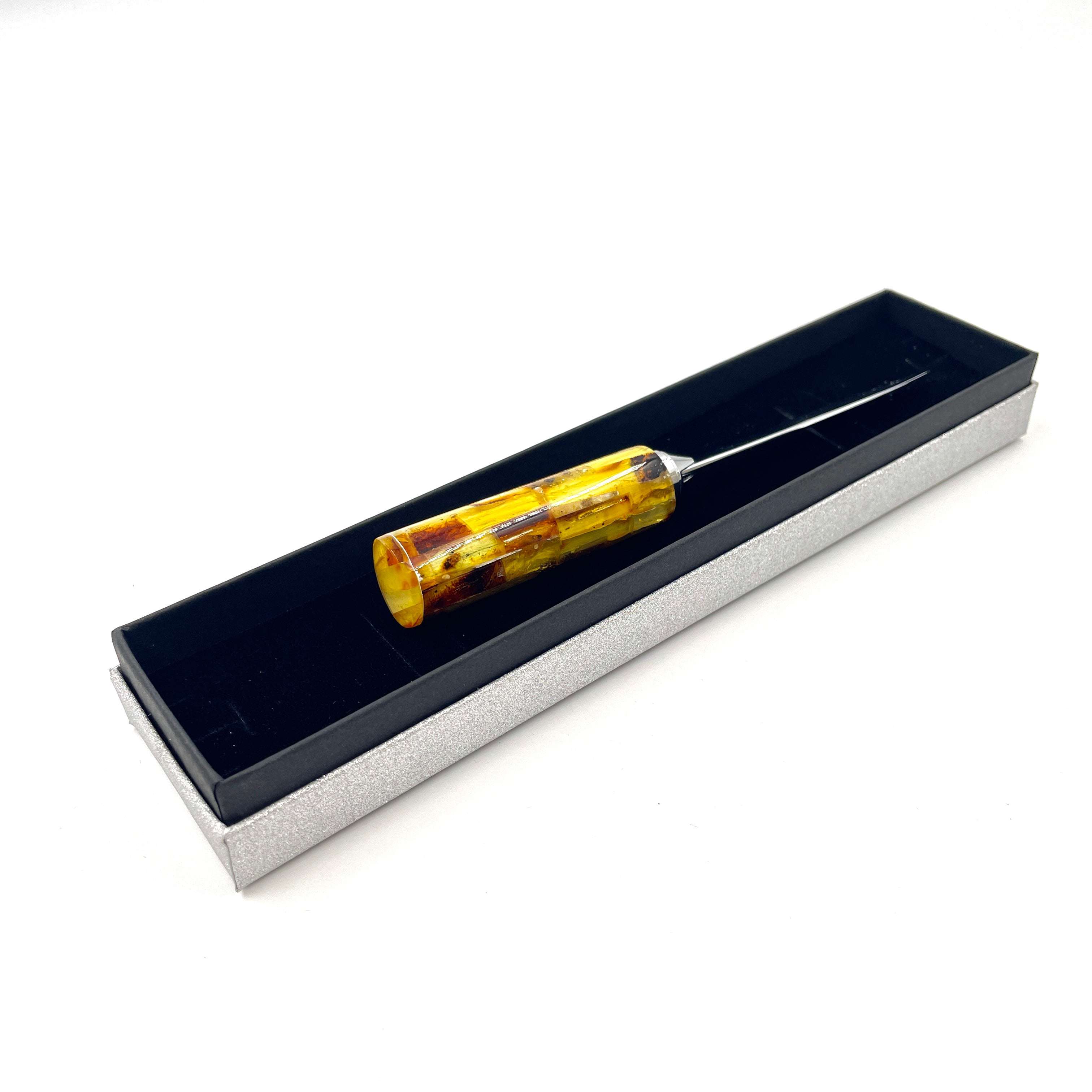 Amber-Handled Letter Opener With Geometric Pattern