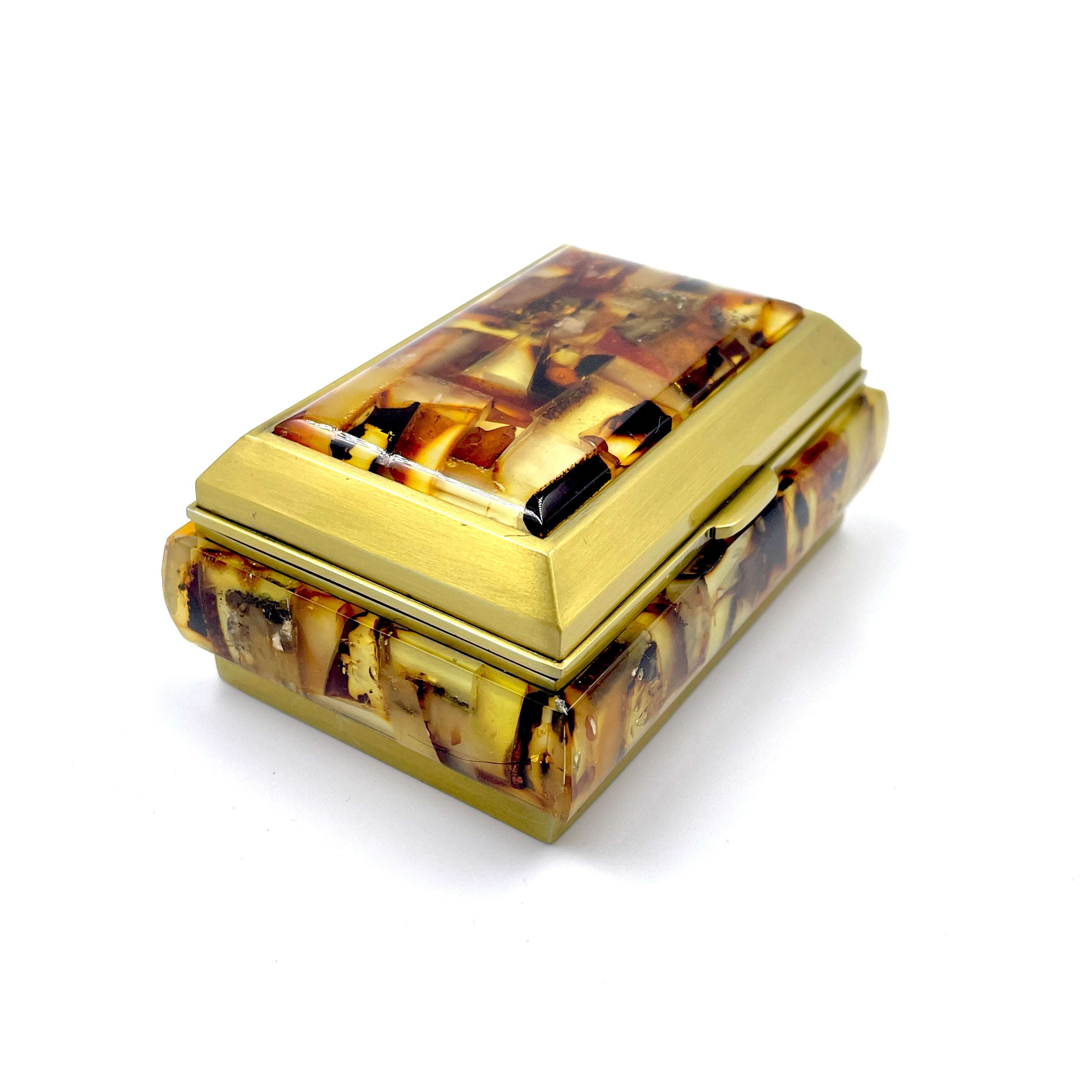 Elegant Amber-Inlaid Jewelry Box With A Golden Frame
